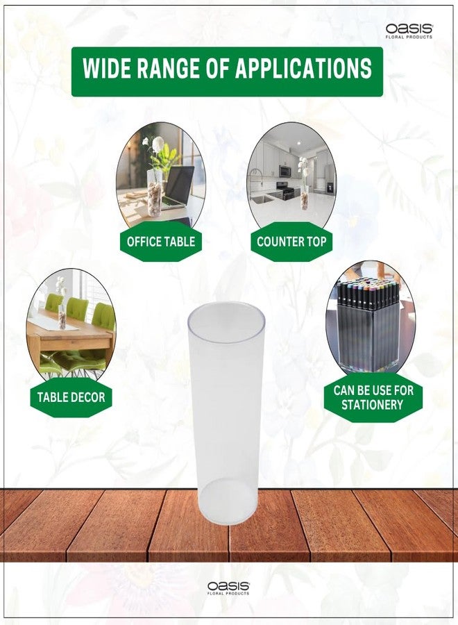 Oasis Pack of 2 Acrylic Unbreakable Classic Flower Vases for Table Centerpiece, Home Decor, Floral Arrangement, Office, Events, Gifting & More - Cylinder Clear - Image 5